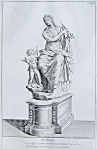 Ca.1765 original engraving by F.Aquila of the Muse of music and poetry w/a putto - Picture 1 of 3
