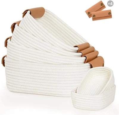 Storage Basket Set of 6-4 with Leather Handle & 2 Small Gift Baskets - Woven Sto - Image 1 of 4