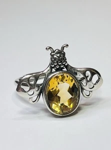 Anello in argento sterling 925 3,5 carati oro miele citrino miele bombo falena insetti - Foto 1 di 16