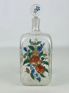 Antica Bottiglia In Vetro Soffiato Dipinta Con Smalti Policromi Floreali XX Sec. - Foto 1 di 10