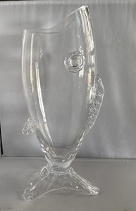 Blenko Style Vintage MCM Handmade Hand Blown Clear Glass Fish Vase 14.5” - Picture 1 of 9