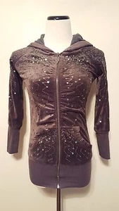 Miss Me Girls Brown Sequinned Hoodie Sz L - Picture 1 of 10