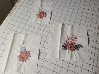 Christmas Red Flower w/Candle Embroidery sew- on  Applique Patch ( set of 3) - Image 1 of 4