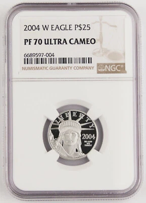 2004 W $25 1/4 Oz 9995 PLATINUM American EAGLE Proof Coin NGC PF70 Ultra Cameo - Image 1 of 4