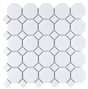 1 SHEET 12 x 12 in Daltile Matte Octagon Matte White Dot Porcelain Mosaic Tiles - Picture 1 of 7