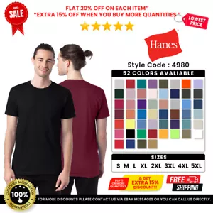 Hanes 4980 Unisex Short Sleeve Lightweight Tee Perfect Nano Crew Neck T-Shirt - Picture 1 of 87