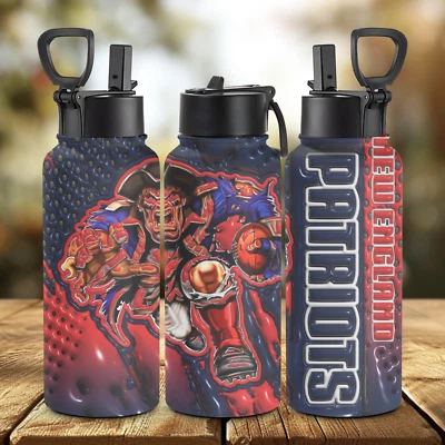 Botella de agua deportiva New England PATRIOTS 32 oz con frasco aislante de paja y mango Foto 1 de 3