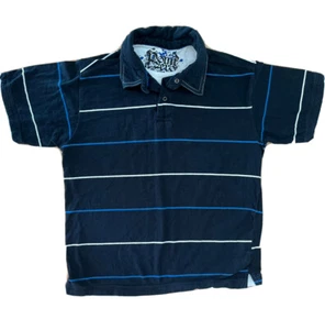 Poin Zero Polo Shirt Top Boys Medium M Black Blue Striped Short Sleeve - Picture 1 of 6