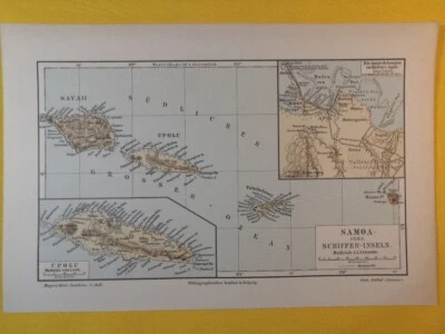 MAPA ORIGINAL VINTAGE 1897 Islas Samoa Océano Pacífico Sur Oceanía C19-9 Foto 1 de 3