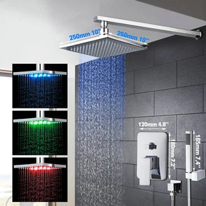 Juego de grifos mezclador de ducha de 10" LED cromado baño lluvia cabezal de ducha montaje en pared - Imagen 1 de 8