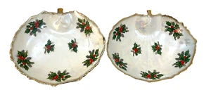 Set 2 Piatti Caramelle Ucagco Natale Dicembre Agrifoglio Lusterware 7" x 7" Giappone - Foto 1 di 10