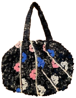 Vintage Black, Pink, Blue, White Sequin Evening Bag with Handles - Image 1 of 4