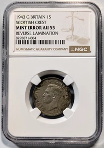 1943 Great Britain MINT ERROR NGC AU55 -Mislabeled "Scottish Crest" 1S Shilling - Picture 1 of 10