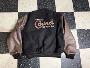 Vintage Castrol Motor Oil Wool & Leather Varsity Jacket Men's Sz 2XL - Picture 1 of 9