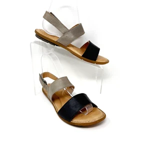 Born Womens Black & Gray Leather Hook & Loop Flat Sandal, Size 7 - Picture 1 of 11