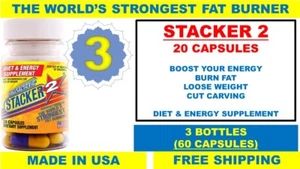 3 Bottles Stacker Two 2 20ct Capsules Diet Energy Fat Burner Weight Loss = 60 - Picture 1 of 1