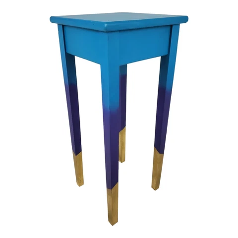 Vintage Side Accent Table Plant Stand Wooden Maximalist Custom Painted Art Deco Cover