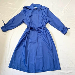 VTG 70s London Fog Blue Weatherwear Womens Maincoats Trench Coat Size 14 Petite - Picture 1 of 13