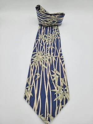 Corbata de seda Tommy Bahama vintage azul con estampado de bambú corbata de cuello de diseñador O099 Foto 1 de 4