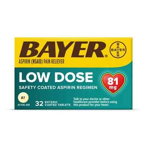 Bayer Aspirin Pain Reliever Low Dose Enteric Coated Tablets 81mg 32 ct Exp 06/25 - Picture 1 of 2