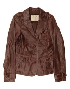 TOM TAILOR Womens Military Leather Jacket EU 36 Small Brown Leather BI15 - Picture 1 of 4