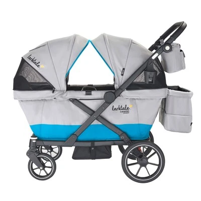 Larktale Caravan Coupe V2 Compact Stroller, Reclining 2-Seat Wagon, Gray/Bue - Image 1 of 4