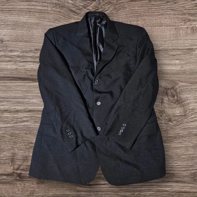 70s Leonardi Milan Italy Sport Coat Blazer 42R Wool Feel Jacket Dark Gray Vintag - Image 1 of 4