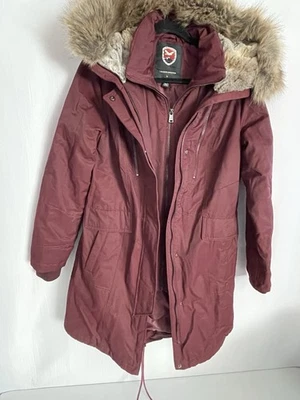 1 Madison Expedition Women's Faux Fur Trim Hood Parka Jacket Burgundy Size Large - Image 1 of 4