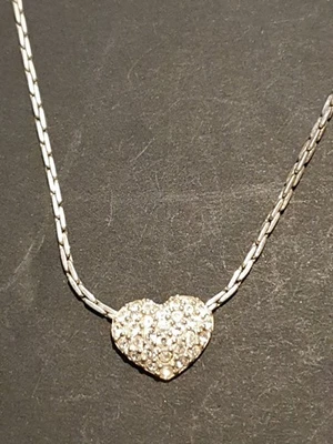 Swarovski Silver Tone Necklace With Heart Pendent Encrusted With  Crystals 38cm - Image 1 of 4