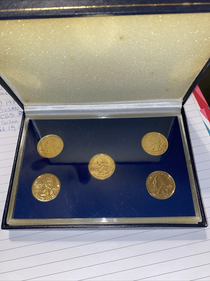 2001 US Statehood Quarters GOLD PLATED ** 5-Coin Set ** - Image 1 of 4
