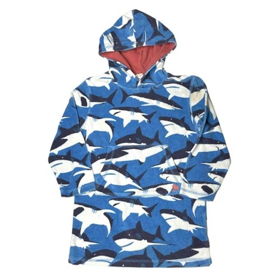 Mini Boden 6-7 Y Shark Print Toweling Cotton Cover-up Beach Pool Bath Blue White - Image 1 of 4