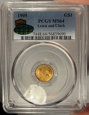 Dólar de oro conmemorativo Lewis & Clark 1905 $1 graduación profesional MS 64 CAC Foto 1 de 4