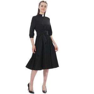 Church Priest Women Dress Clergywomen Hepburn Style Dress Belt Insert Tab Collar - Picture 1 of 5