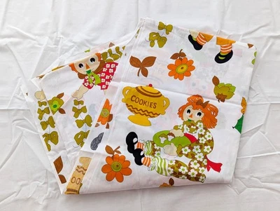Raggedy Ann Andy Vintage 70s Cotton Fabric 3 yards Fall Floral Orange  - Image 1 of 4