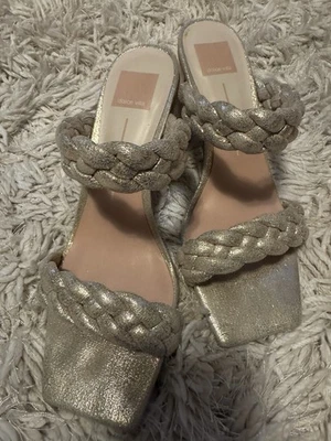 Dolce Vita Paily Braided Gold Heels Sandals Slide Size 9.5 Mint - Image 1 of 4