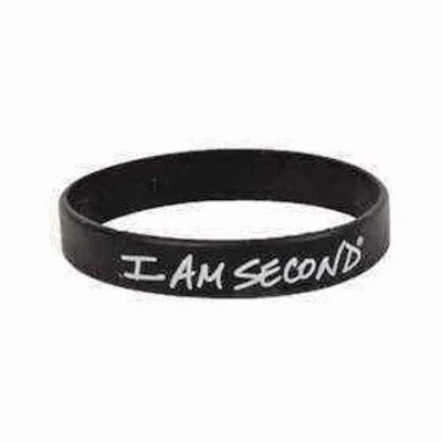 2 Pk I Am Second Wristband Black & White Rubber Silicone Bracelet Live For Jesus - Image 1 of 4