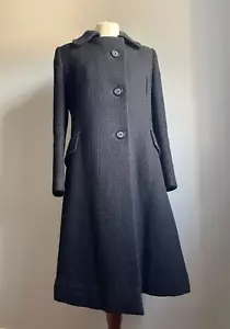 ABRIGO DE LANA PURA NUEVA VINTAGE 10 12 DERECHA línea larga negro inteligente victoriano Aline - Imagen 1 de 22