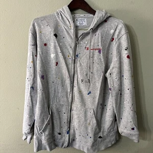 Champion Authentic Athleticwear Hoodie Full Zip Size 1X Unique Paint Splat Grey - Picture 1 of 9