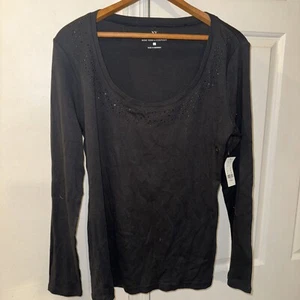 NY & Company großes schwarzes Strickshirt mit Perlenstickerei - Bild 1 von 4