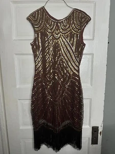 Abito con flapper ispirato Babeyond marrone e multi paillettes anni '20 - Foto 1 di 4