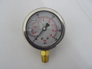0-230 psi 63 mm Glycerine Filled Pressure Gauge 1/4" Bottom Entry - Picture 1 of 3