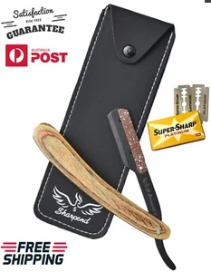 10 blades + Professional Wood Barber Hair Shaving Razor Straight Blade Folding - Imagen 1 de 5