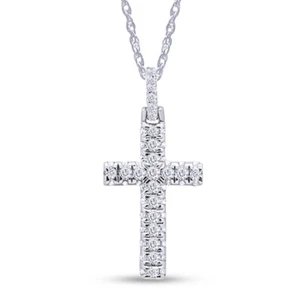 1 Ct Natural Diamond Mens Cross Religious Pendant In 14k Solid Gold W/Chain 18" - Picture 1 of 12