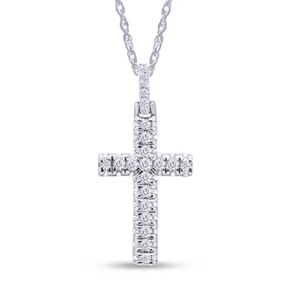 Colgante religioso cruz diamante natural de 1 quilate para hombre en oro macizo de 14 k con cadena de 18" Foto 1 de 4