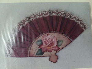 SHEILA BENNETT 1992 PINK ROSE ON FAN PAINTING PATTERN - Picture 1 of 3