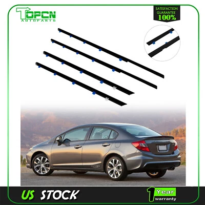 Cinturón de sellado de moldura de ventana resistente a la intemperie 4 piezas para Honda Civic Sedán 2012-2015 Foto 1 de 4