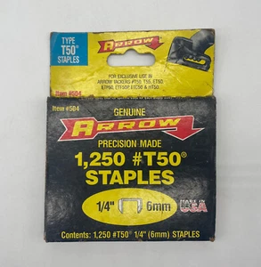 Vintage Arrow Fastener 50424 T50 Staples 1/4" 1250 Pack New Old Stock - Picture 1 of 4