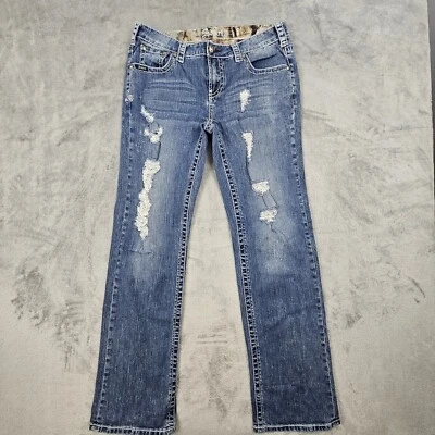 Pantalones de mezclilla para mujer Adiktd 34x33 desgastados corte bota bordado brillante vaquera occidental Foto 1 de 4