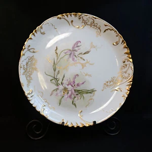 Haviland & Co Teller 13 3/8" Orchideen Riemen Blätter erhaben Gold 1896 handbemalt - Bild 1 von 15