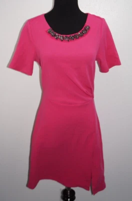 Jessica Simpson Textured Pink Rhinestone Beaded Neckline Sheath Dress Sz M Ciara - Image 1 of 4